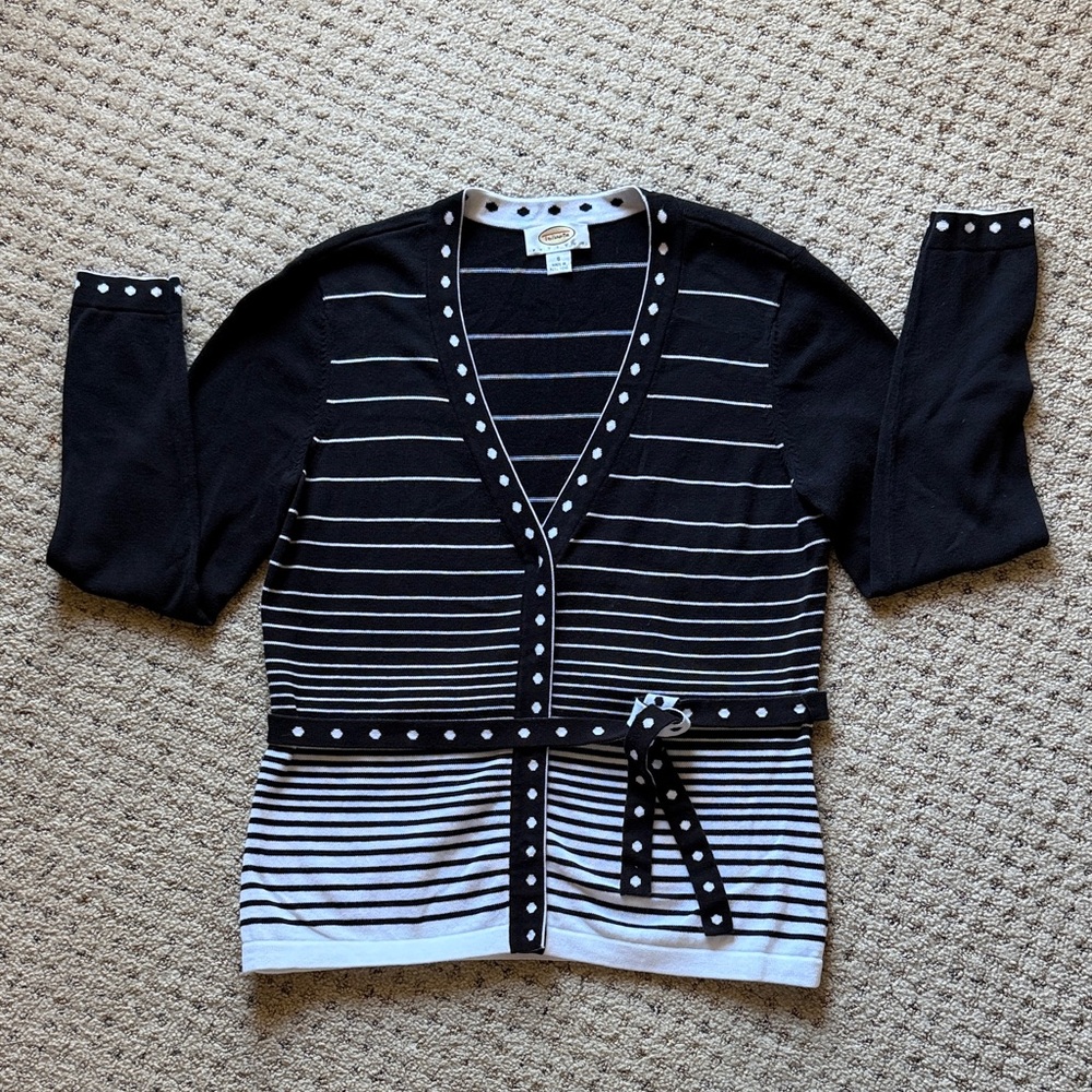 Talbots Black and White Polka Dot Cardigan Size Petite Small - Picture 1 of 9